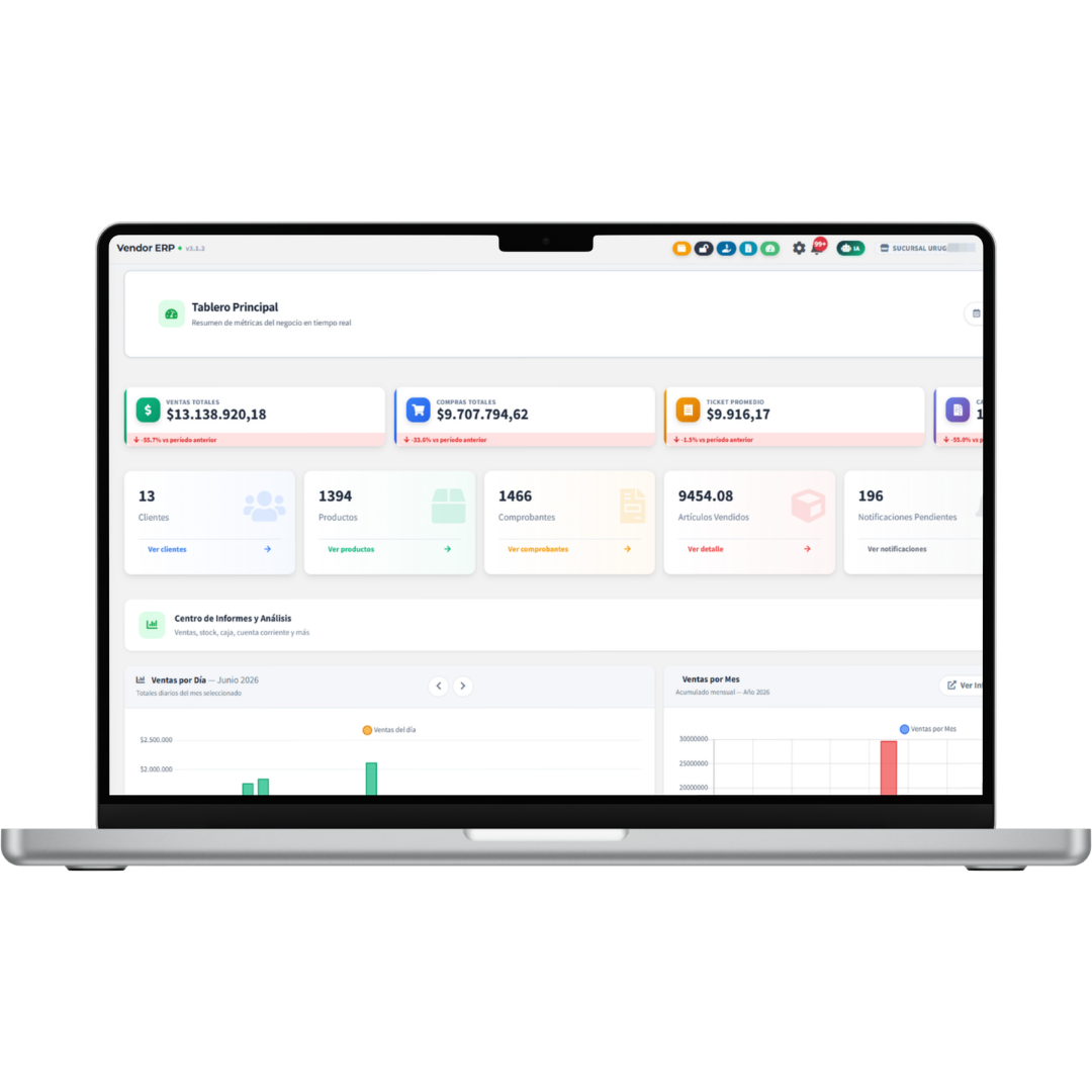 Vendor ERP — Tablero principal del sistema